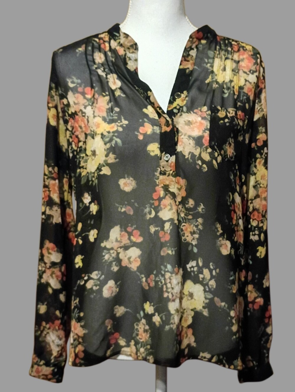Sweet Rain Black Sheer Floral V-Neck Blouse